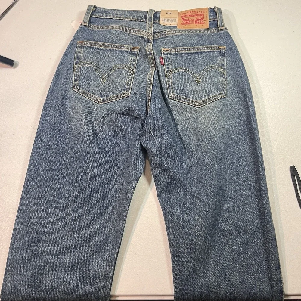 Levis 501 Curve Jeans Womens 24x30 Straight High Rise Stretch Denim Bedazzled